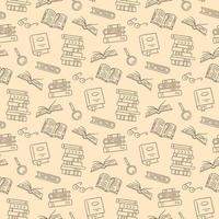 Seamless pattern with paper books. Home library, book stacks, glasses vector