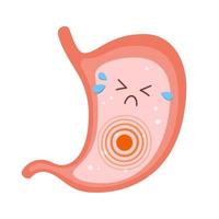 Human stomach sad character. Gastritis, indigestion vector