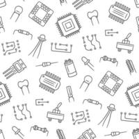Seamless pattern from electrical components. Microchip, diode vector