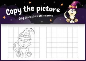 Copie la imagen del juego para niños y la página para colorear con un lindo perro husky vector
