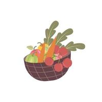 Basket with vegetables and fruits. Vector illustration isolated