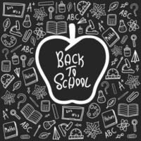 Back to school doodle white vector on dark grey desk clipart.