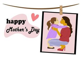 Happy Mother's Day. girl on embraces and kisses her daughter tenderly vector