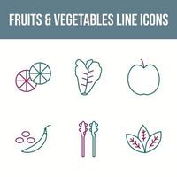 conjunto de iconos de línea de vector de frutas y verduras