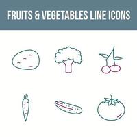 conjunto único de iconos vectoriales de frutas y verduras vector