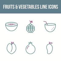 conjunto único de iconos vectoriales de frutas y verduras vector