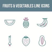 conjunto único de iconos vectoriales de frutas y verduras vector