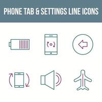 Unique Phone Tab and Settings Vector Icon Set