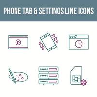 Unique Phone Tab and Settings Vector Icon Set