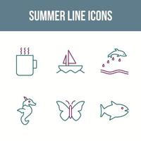 conjunto de iconos de vector de línea de verano único