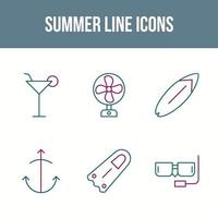 conjunto de iconos de vector de línea de verano único