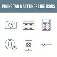 Unique Phone Tab and Settings Vector Icon Set