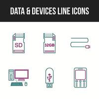 conjunto de iconos de vector de dispositivos y datos únicos