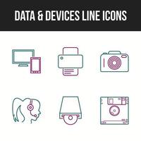 Conjunto de iconos de vecor de línea única de iconos de datos y dispositivos vector