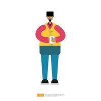man character holding mobile phone vector illustration