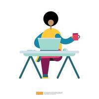 man sitting with laptop on desk. concept for work from home vector