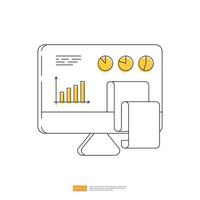 growth chart diagram and pie graph on PC screen computer monitor vector