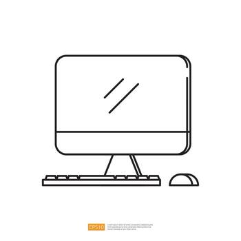 PC computer monitor with keyboard and mouse on desktop vector