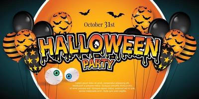 Happy halloween party banner with balloons decoration. vector