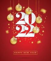 Happy new year 2022. White paper numbers with golden Christmas. vector