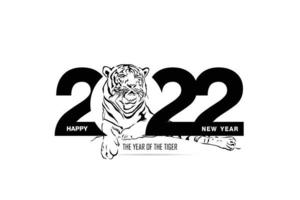 Happy new year 2022 year of tiger drawing tiger black and white. vector