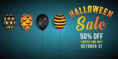 Discount label during Halloween season with ghost balloons. vector