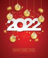 Happy new year 2022. White paper numbers with golden Christmas. vector