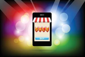 Mobile with and screen buy. Concept online shopping. vector