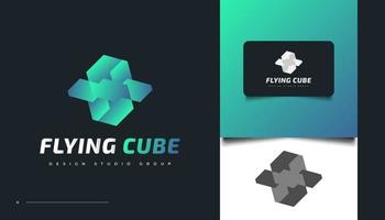 Flying Cube Logo Design Template. 3D Cubic Icon or Symbol vector