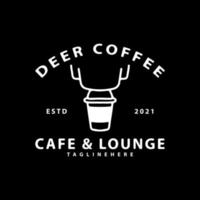 Vintage coffeeshop badge with coffee cup and deer horns. vector