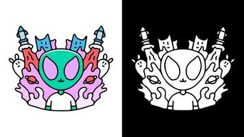 Cartoon colorful aliens and monsters. For coloring book vector