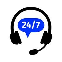 Hotline icon with headphones and 24 7 sign. Client support service vector