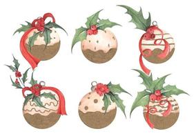 Christmas collection of balls. Watercolor illustration.