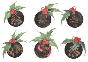 Christmas collection of balls. Watercolor illustration.