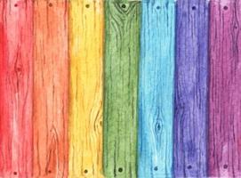 Rainbow colored painted on old wood background. Watercolor.
