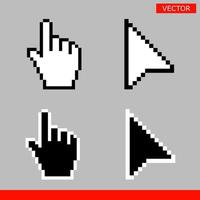 Black and white arrow pixel and pixel mouse hand cursors vector