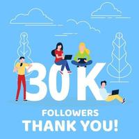 Thank you 30000 followers numbers postcard. vector