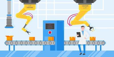 Smart industry 4.0 and technology assembly line flat style design vector