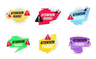 Attention please big banner ribbon speech bubble set with text vector