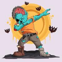 zombie doing dabbing dance with bats around him Halloween character vector