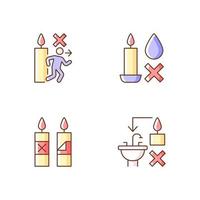 Being safe around candle RGB color manual label icons set vector