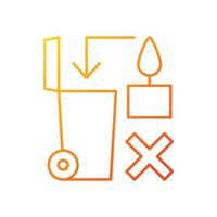 Never throw hot wax in trash bin gradient linear vector label icon