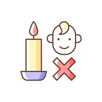 Mantenga a los niños alejados de las velas icono de etiqueta manual de color rgb vector