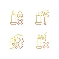 Candle safety warning gradient linear vector manual label icons set