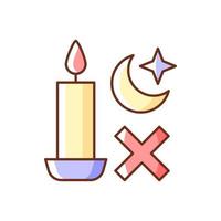 Nunca use velas mientras duerme icono de etiqueta manual de color rgb vector