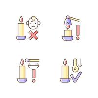 Quemar velas de forma segura rgb color manual etiqueta conjunto de iconos vector