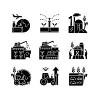 Iconos de glifos negros de negocios agrícolas en espacio en blanco vector