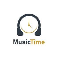 Ilustración de icono de vector de diseño de plantilla de logotipo de tiempo de música.