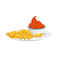 delicious nachos with sauce isolated icon vector