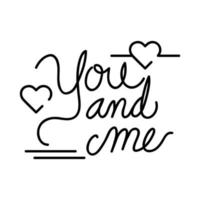 you and me lettering with hearts decoration vector
